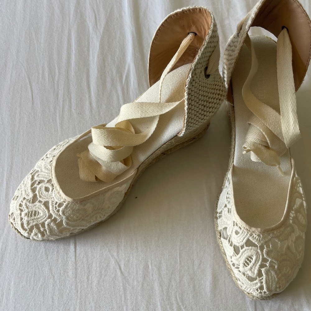 Soludos Tulip Lace Tall Wedge Espadrille Ivory 9